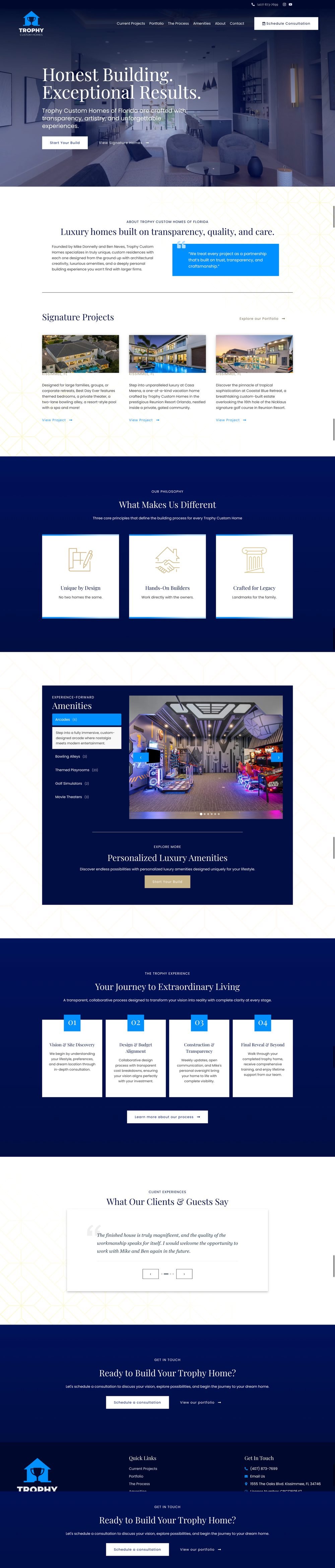 A recent ZenUX-built website — Trophy Custom Homes