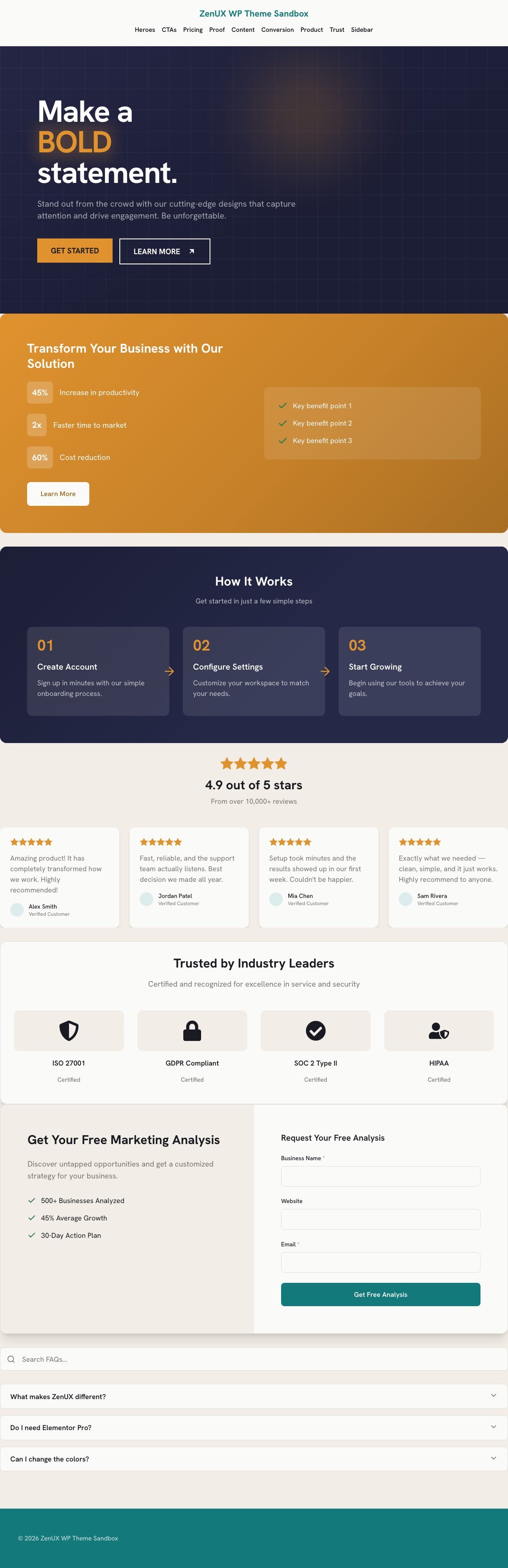 A complete local-service site built only from ZenUX patterns